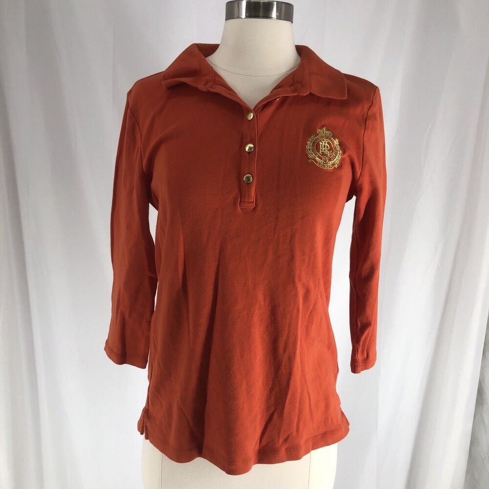 Lauren Ralph Lauren Women's 3/4 Sleeve Polo Shirt Size Small in Orange